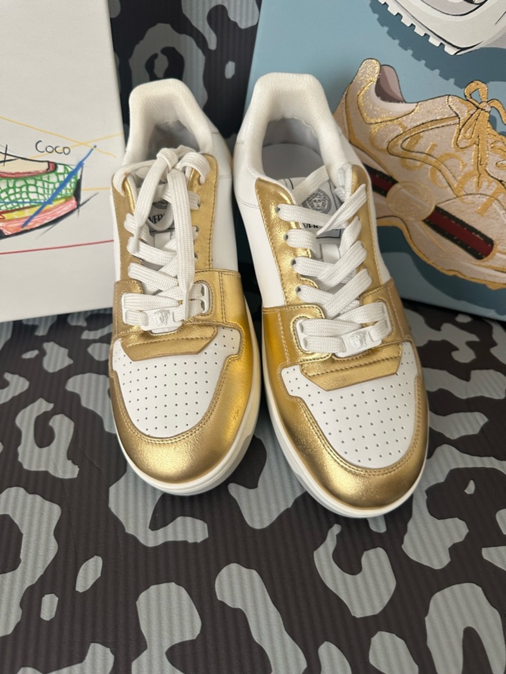 Versace Medusa White & Metallic Gold Low-Top Sneakers